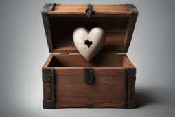 An heart-shaped egg with a hole in it in a chest